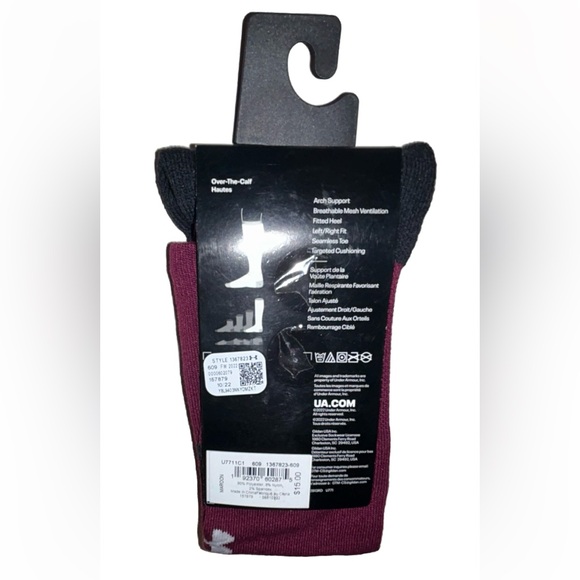 Under Armour UA Team OTC Soccer Socks 1 Pair Youth 13.5K-4.5 Maroon w White Logo - Picture 5 of 10